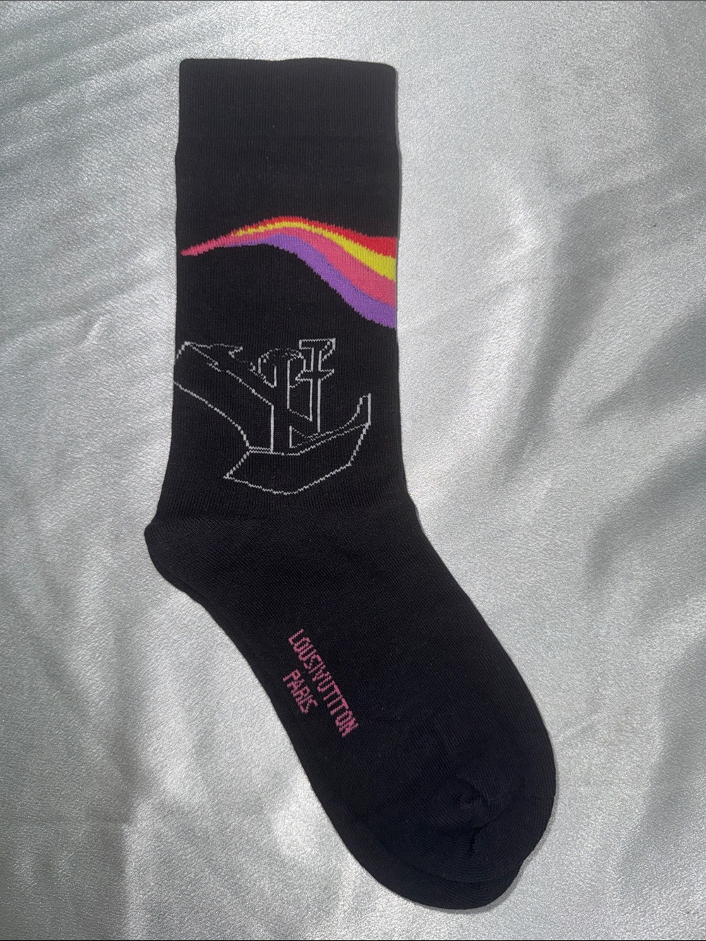 Louis Vuitton Black Crew Sock with Rainbow Wave Accent🔥New!